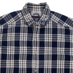 Allen Solly Men's Short Sleeve Plaid Button Up Shirt Navy Blue White Size 40 M
